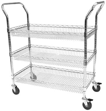 Chrome Wire Basket Trolley - Three Tier (Large)
