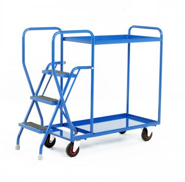 Step Tray Trolley - Three Steps - Steel Shelves - S188