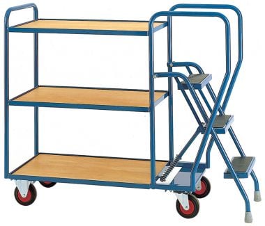 Three Step Tray Trolley - Three Timber Shelves
