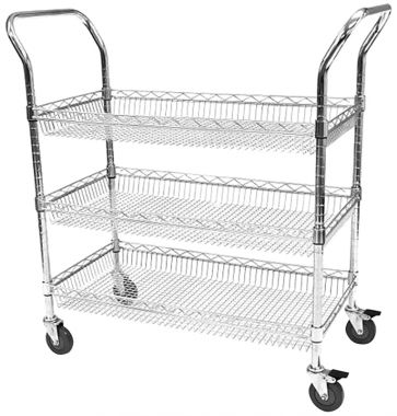 Chrome Wire Basket Trolley - Three Tier